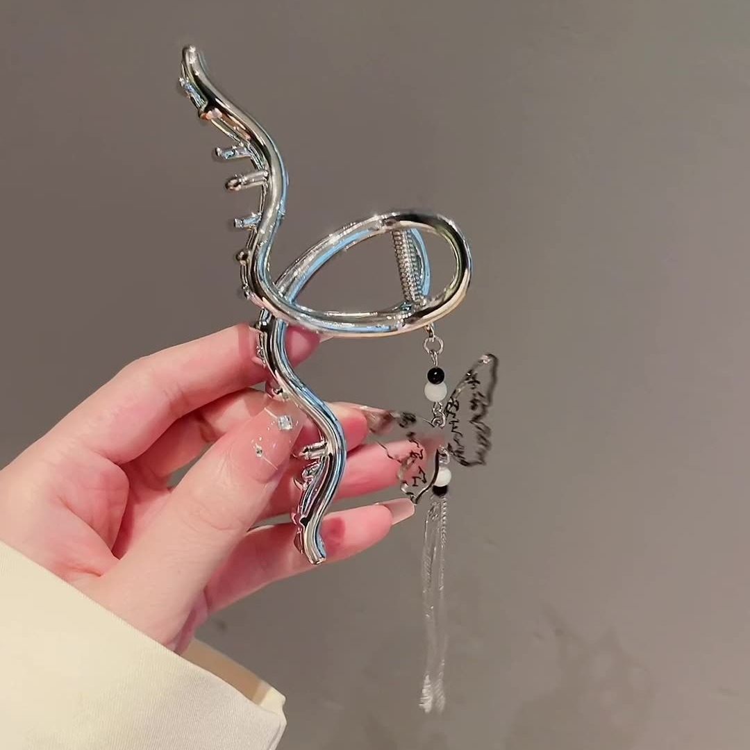 国风蝴蝶流苏大抓夹女新中式古风