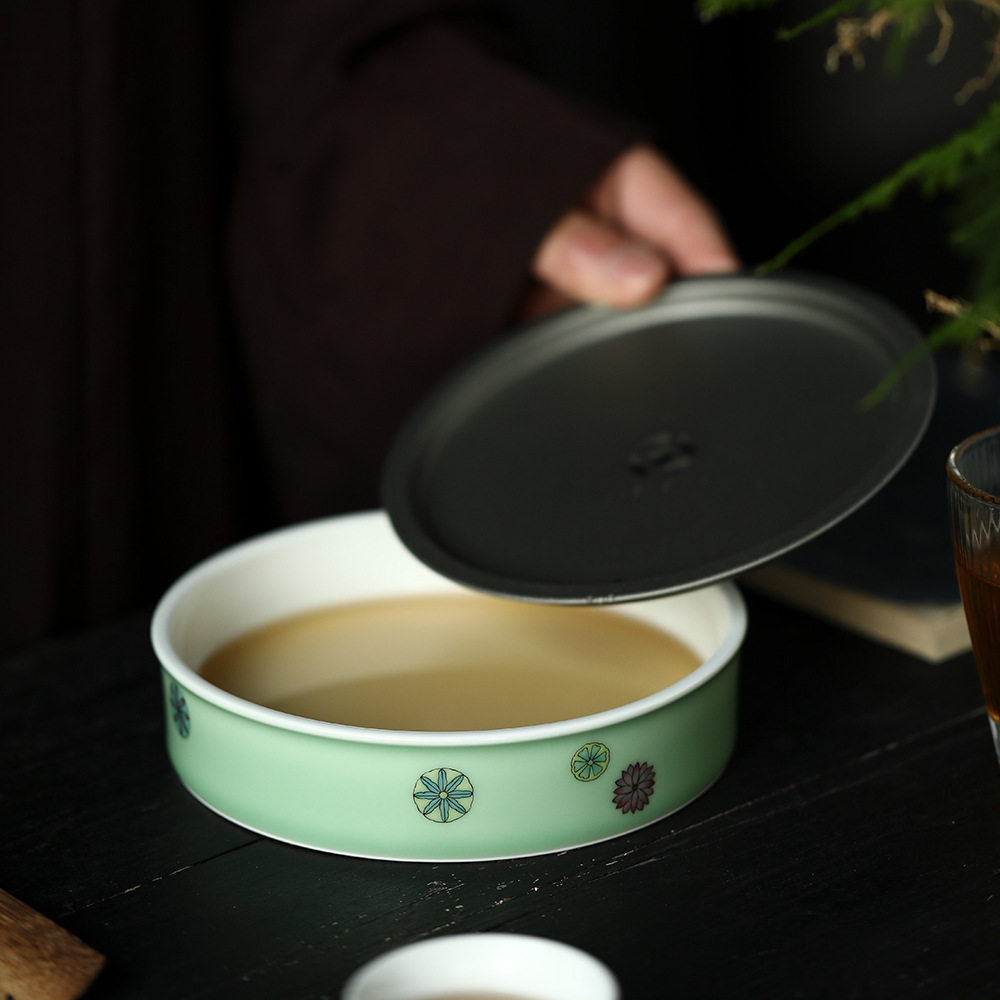 锡茶盘手工壶承手绘壶承壶垫壶托粉彩皮球花干泡茶盘台养壶垫