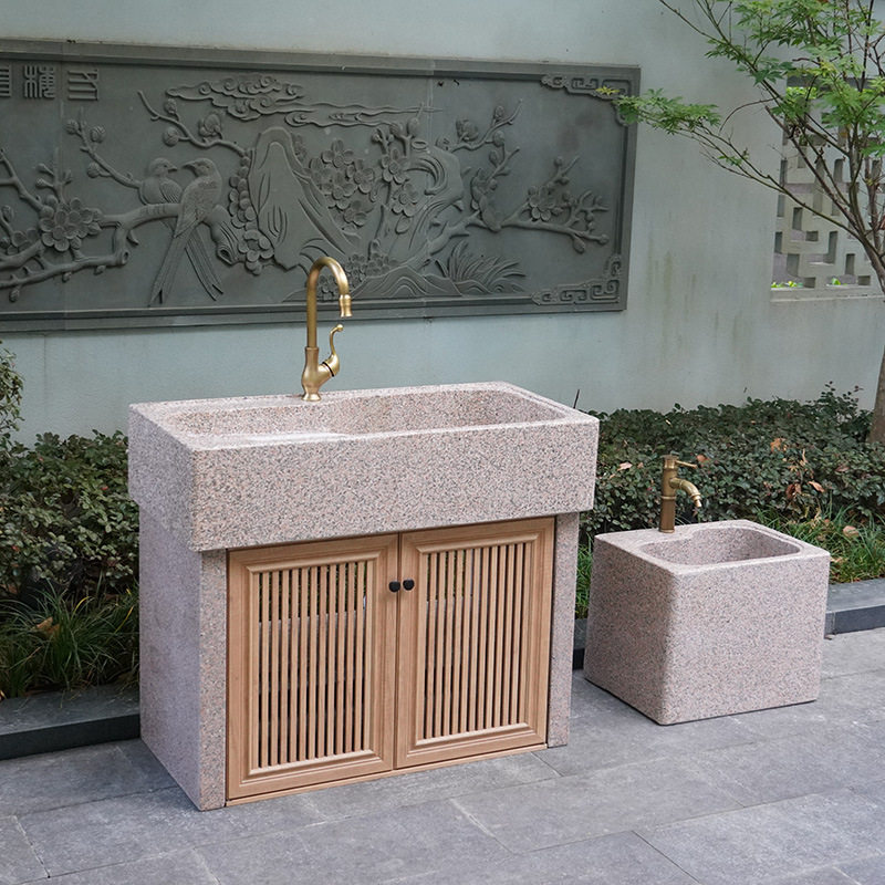 大理石洗衣池带搓板一体户外庭院水池台盆石头天然石材洗衣槽室外