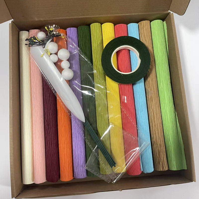 彩色加厚皱纹纸高皱率厚克重的鲜花卷边褶皱纸幼儿园手工玫瑰花纸