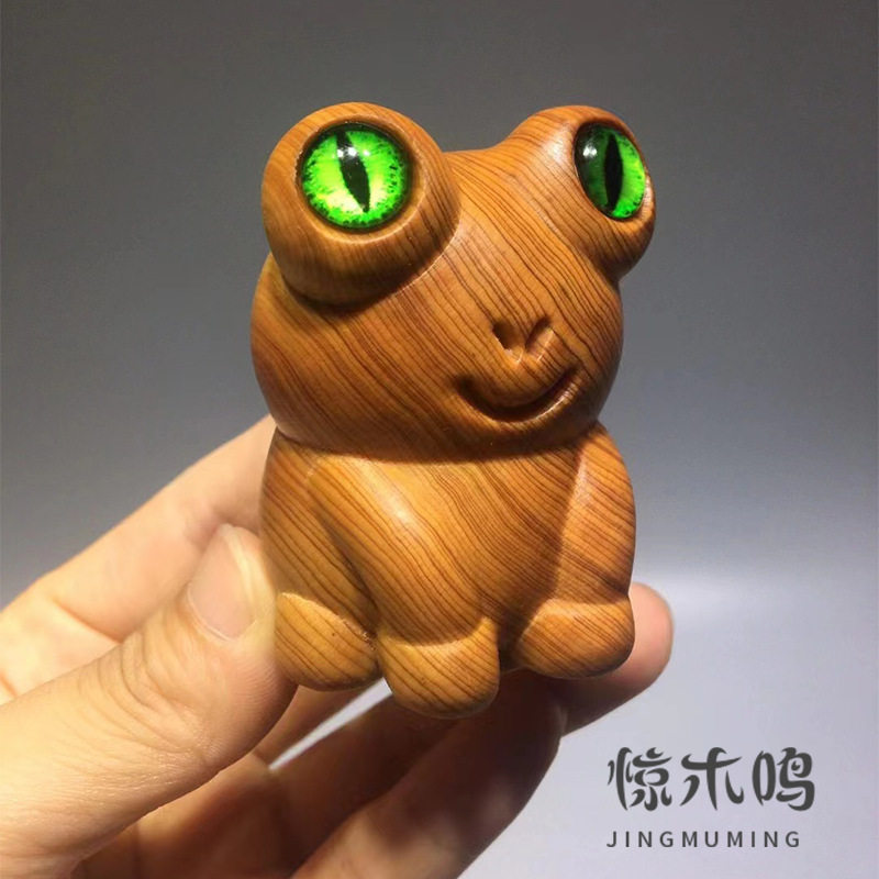 太行崖柏高油料萌款青蛙手把件陈化料创意文玩小摆件居装饰品批发