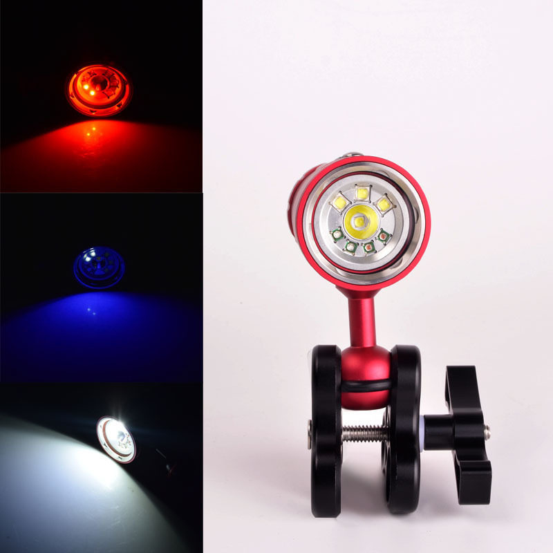 LED潜水手电水下摄影补光灯 红光 蓝紫光 防水80米补光潜水手电筒