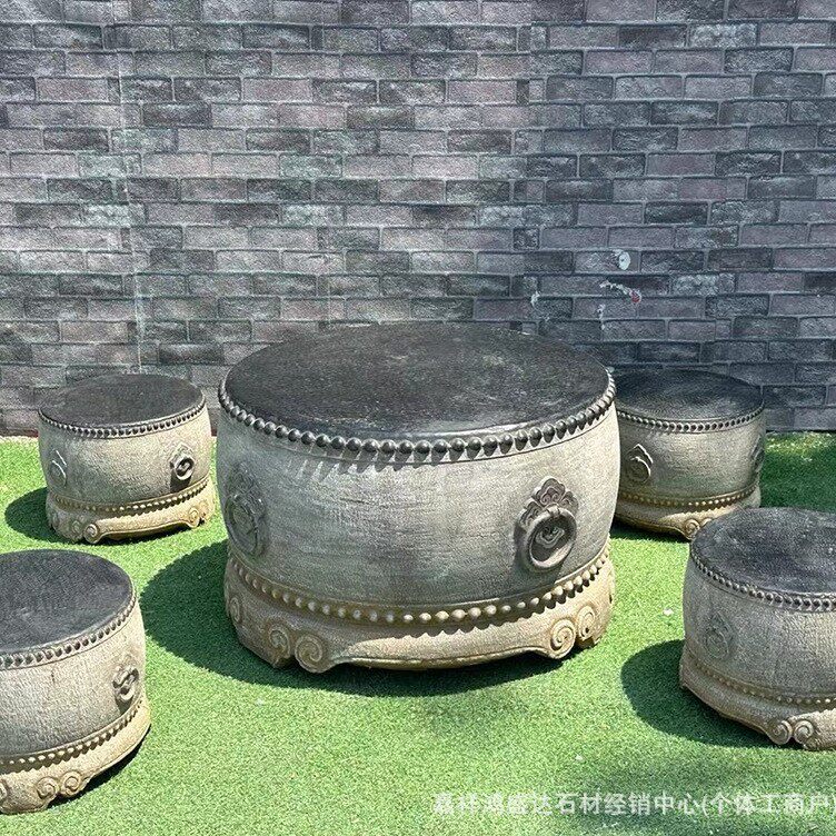 庭院花园石桌椅凳子仿古圆桌户外复古石桌石凳休闲石桌石雕桌椅