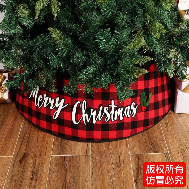 2021年新款树裙无纺布黑红格子圣诞树裙圣诞节围裙圣诞树装饰品