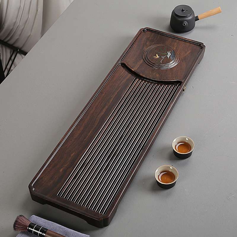 黑檀实木茶盘排水式家用简约干泡茶台干泡盘茶盘整块原木托盘