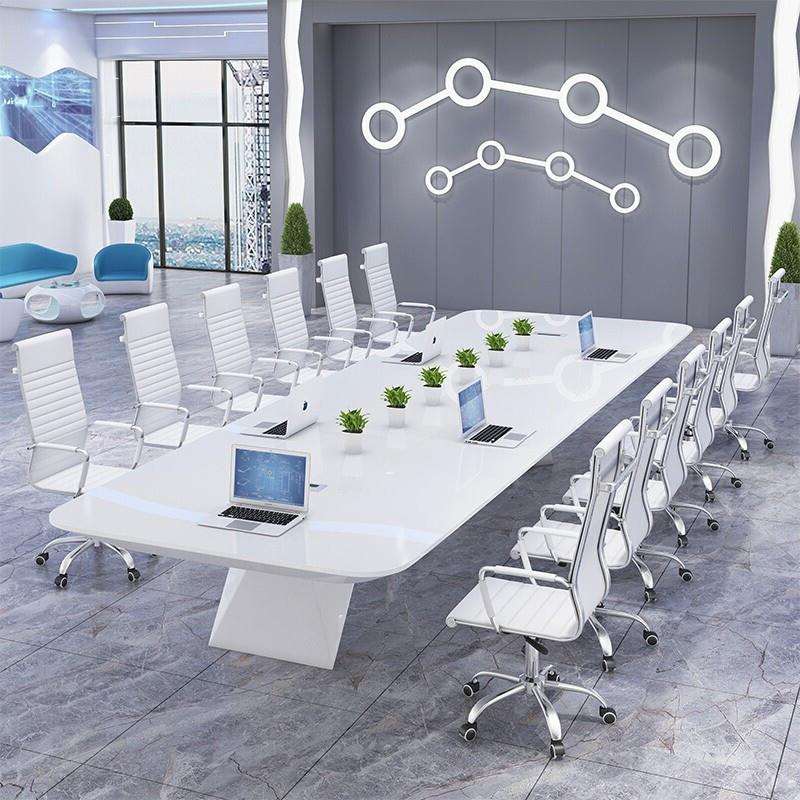 白色烤漆会议桌长桌简约现代大型会议室桌椅组合长方形公司科