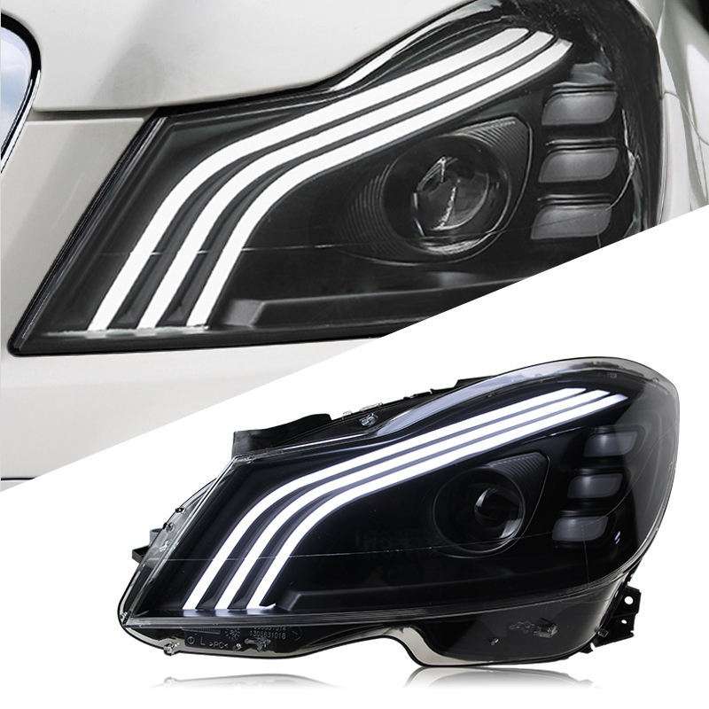 适用于11-14款奔驰C级W204大灯总成改装迈巴赫LED日行灯透镜大灯