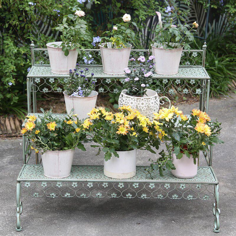 欧式创意多层折叠置物花架花园庭院落地式铁艺阶梯花盆架盆栽架