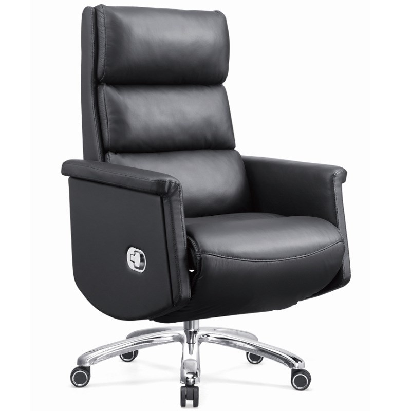 手动版午休椅黑色牛皮西皮高档现代老板椅豪华大班椅可躺午休椅子