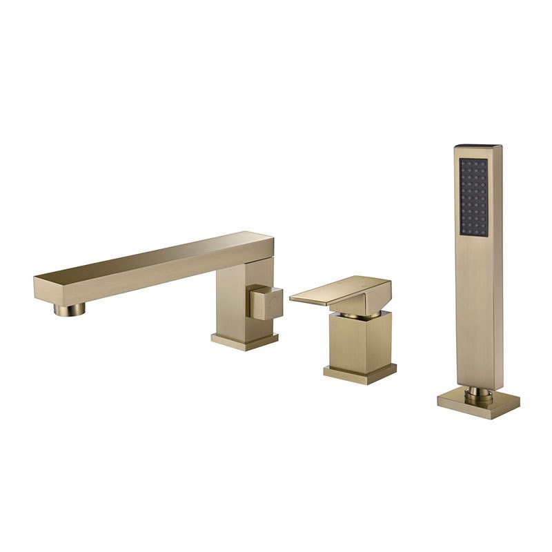 美式全铜跨境浴缸缸边式花洒分体式瀑布式三孔四孔黑色冷热水龙头