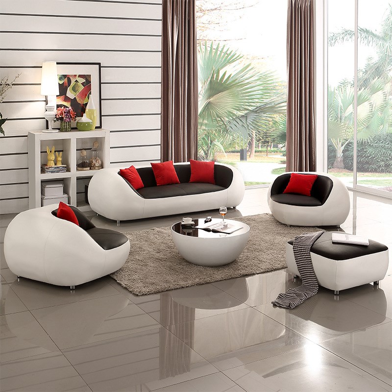 时尚创意沙发个性圆弧形组合现代休闲办公室头层牛皮异形家具