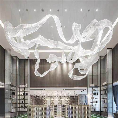 中山灯具沙盘非标定制飘带灯具酒店工程创意艺术造型大堂吊灯