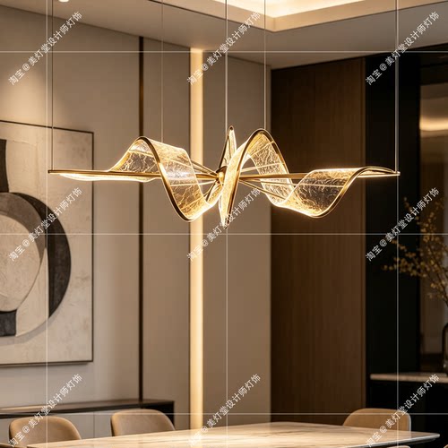 现代设计师创意餐厅办公室吧台网红餐厅长条不锈钢芭蕾艺术长吊灯