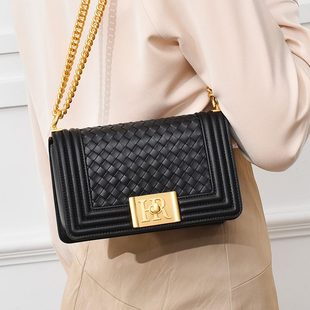 高档链条小方包新款包包羊皮百搭单肩包女包HR赫莲娜编织包2024斜