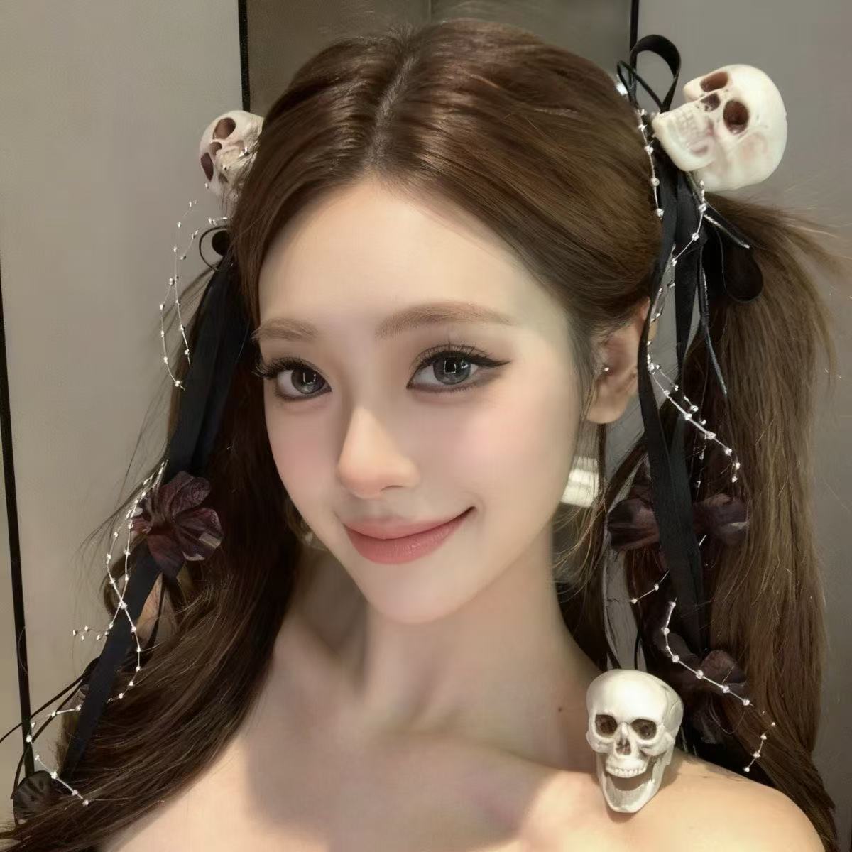 万圣节暗黑骷髅蝴蝶结发夹