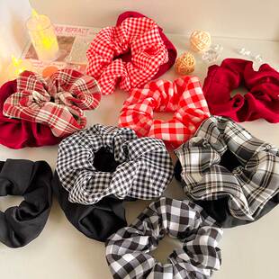 女神弹力格纹大肠发圈氛围头发扎发橡皮筋丸子女高绳耐用头绳发饰