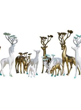 仿铜白鹿雕塑玻璃钢抽象园林景观动物小品户外大型梅花鹿美陈摆件