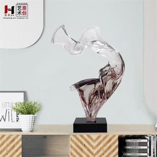 仿琉璃酒店装饰品简约现代客厅陈设品透明抽象艺术品雕塑摆件探戈