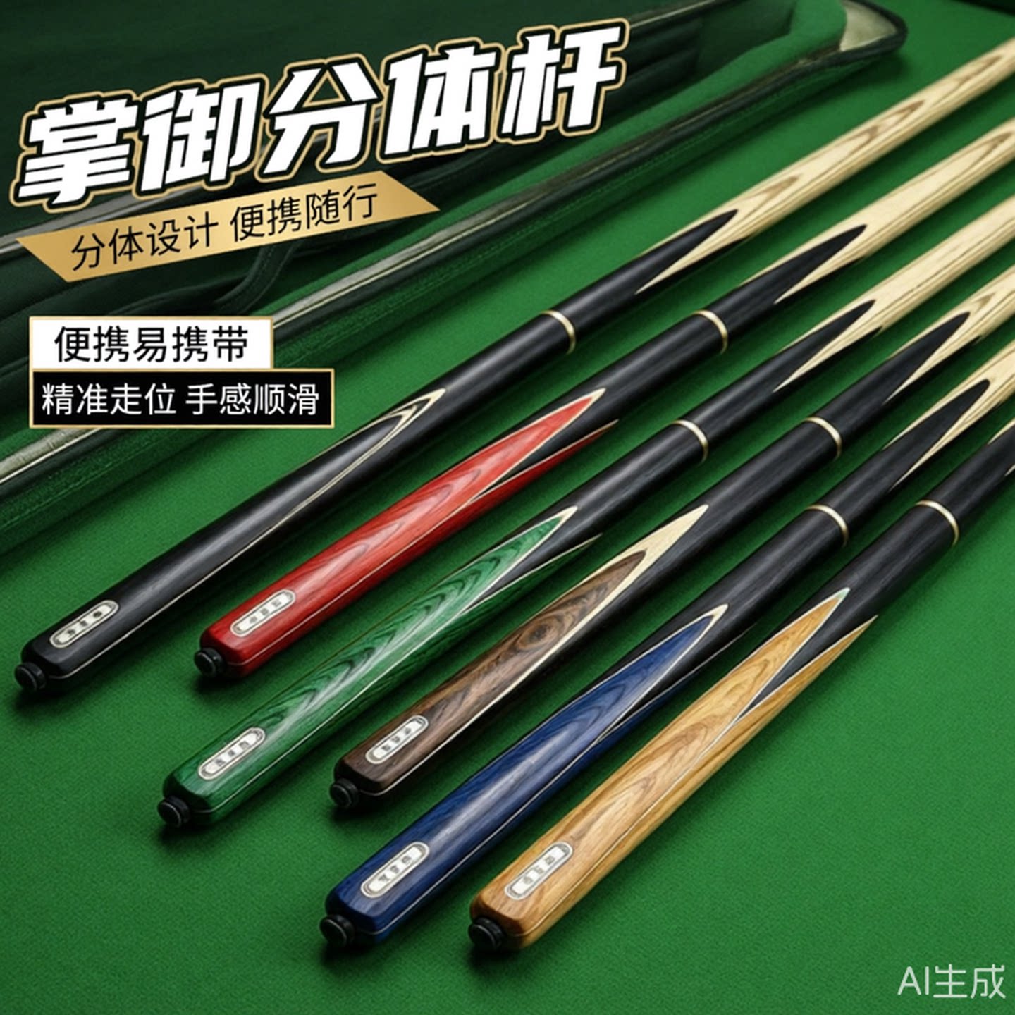 掌御3/4分体球杆中式黑八球杆图片