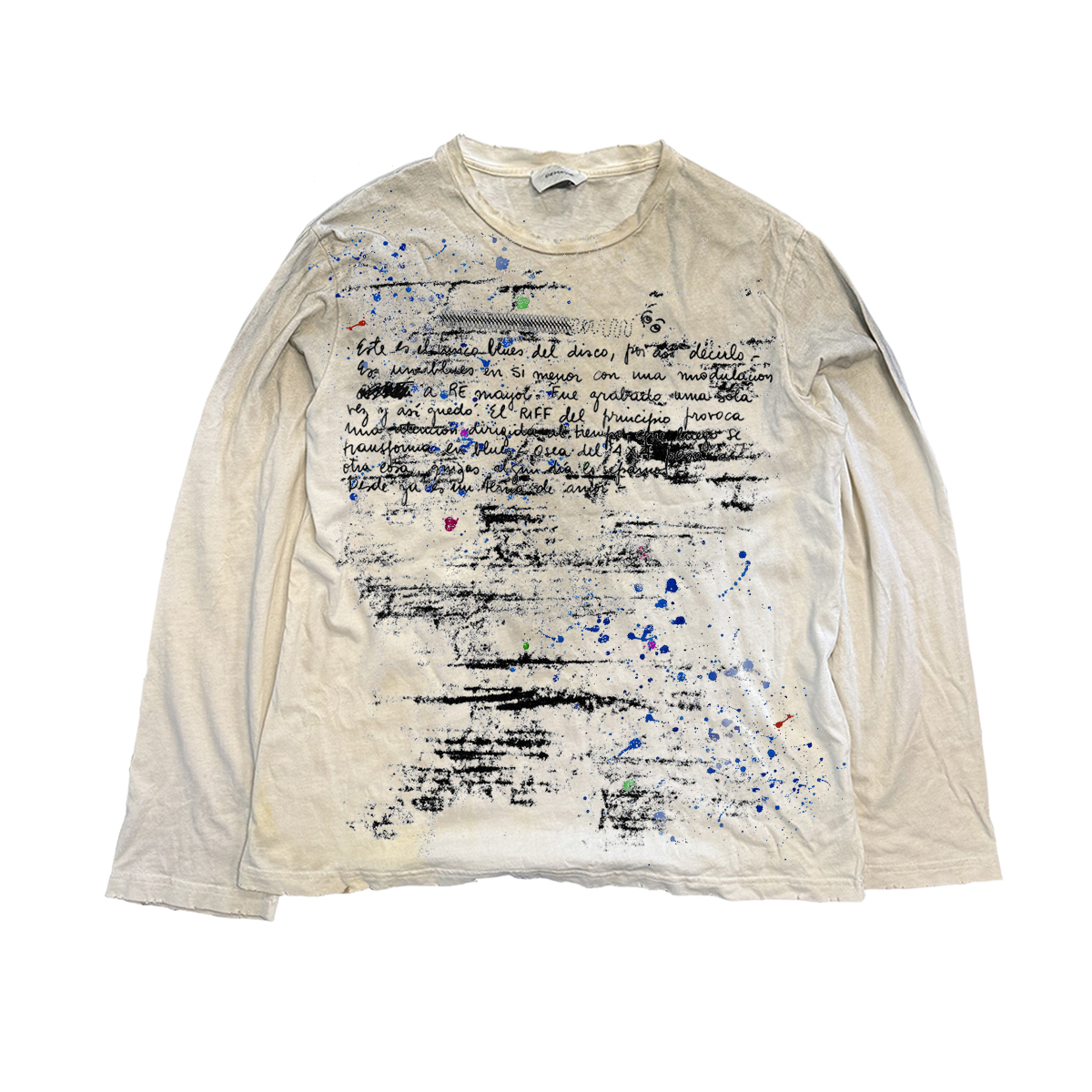 十卟SHIBU 美式日记擦色长袖做旧喷色嬉皮士废土朋克Y2K长袖T恤