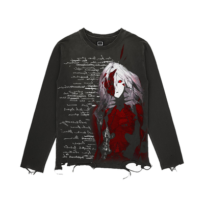 十卟SHIBU 美式复古动漫重工暗黑系Punk outfits水洗做旧长袖T恤