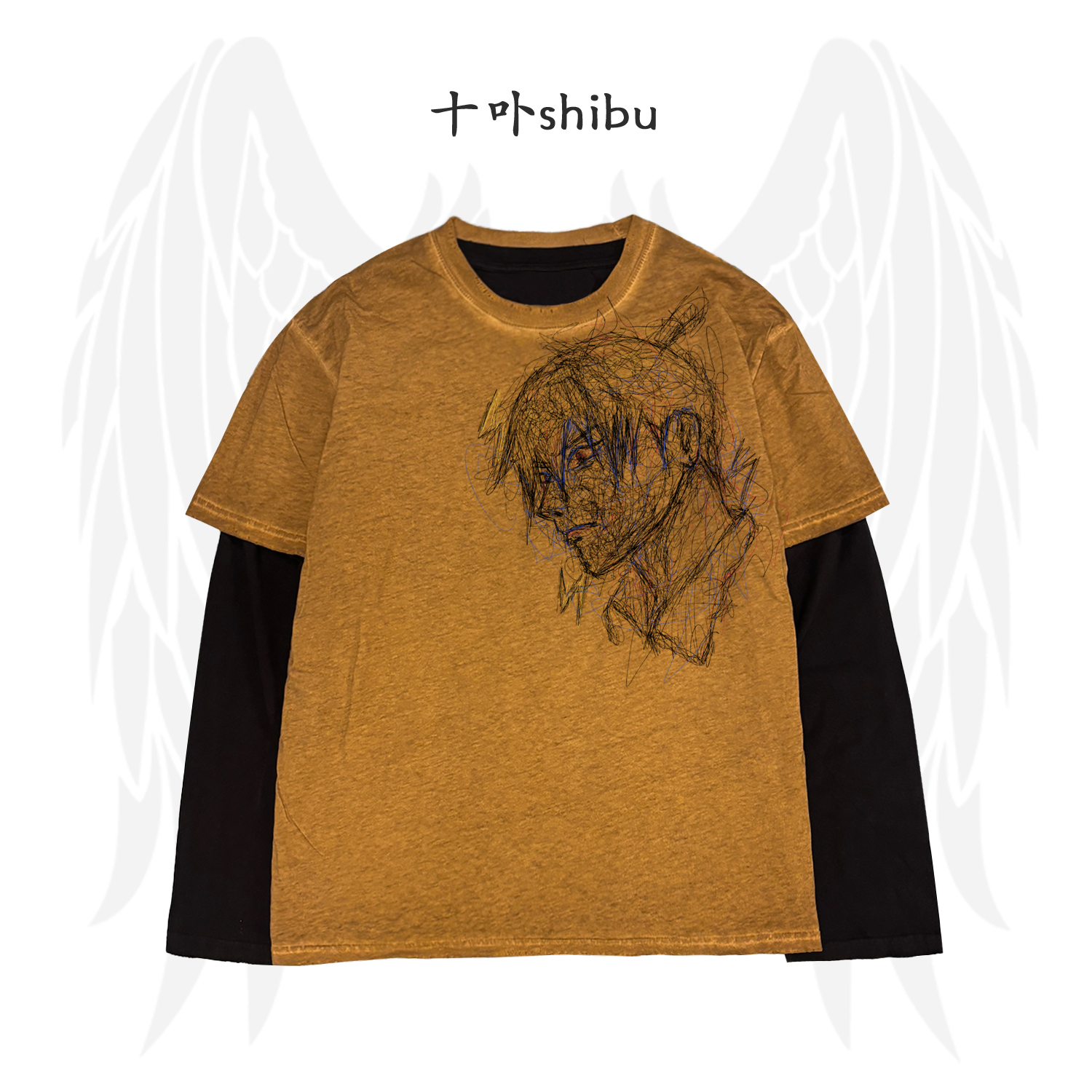 十卟SHIBU 早川秋Hayakawa Aki两件套Chainsaw Man朋克T恤线条tee