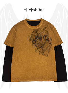 十卟SHIBU 早川秋Hayakawa Aki两件套Chainsaw Man朋克T恤线条tee