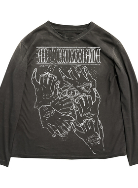 十卟SHIBU 垃圾摇滚GRUNGE废土风设计感颓废脏脏长袖ins古着感T恤