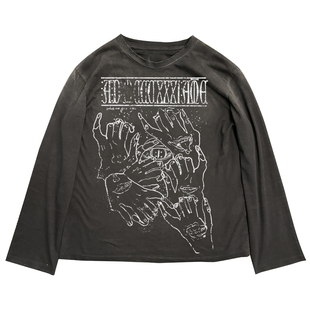 十卟SHIBU 垃圾摇滚GRUNGE废土风设计感颓废脏脏长袖ins古着感T恤