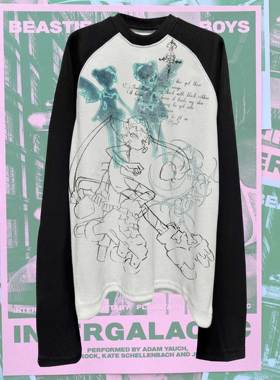 十卟 SHIBU 垃圾摇滚 GRUNGE 做旧 +废土风不规则渐变叛逆长袖T恤