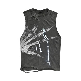 十卟SHIBU 复古破洞风vintage古着做旧亚文化废土潮流破洞砍袖