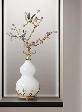 高档琉璃喜鹊招财葫芦铜摆饰客厅玄关电视柜摆设乔迁新居开业礼物