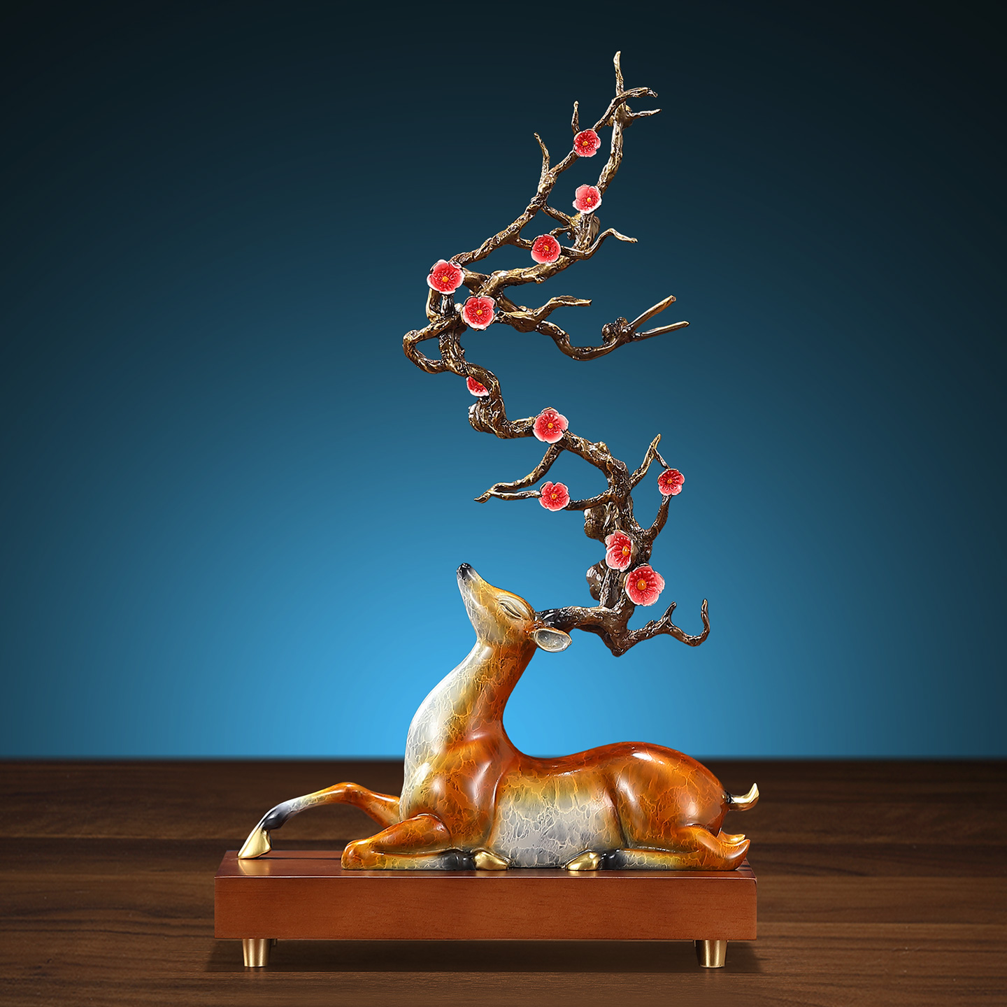 逐鹿生财梅花鹿黄铜摆件中式家居客厅酒柜玄关桌面新家装饰品礼品