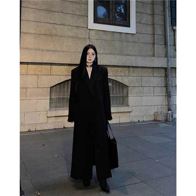除于七【韩.素希西装】杂志模特高级有气场黑色长款宽松西装外套