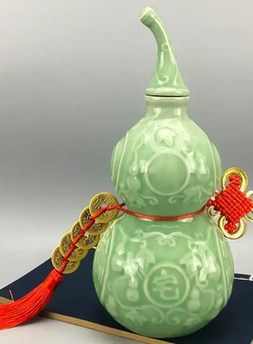 简约陶瓷葫芦摆件厨房在西北角火烧天门男主人乾位五帝钱装饰挂件