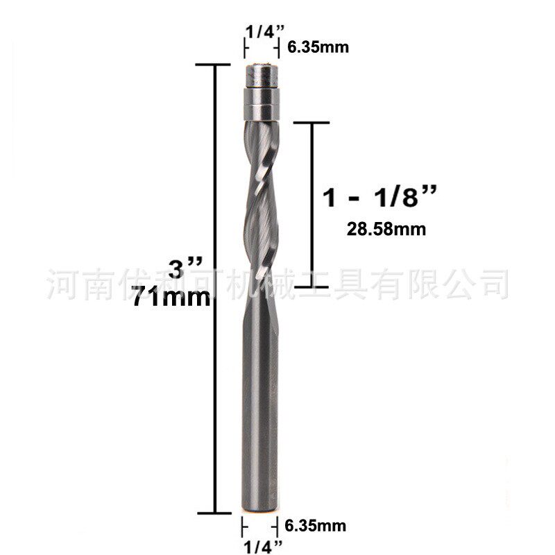优利可 1/4柄6mm柄 立铣刀 整体硬质合金带轴承仿形修边刀头