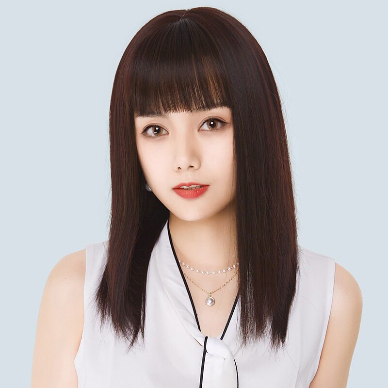 假发女中长直发全真人发丝混丝全头套式纯垂直发套时尚减龄头发套