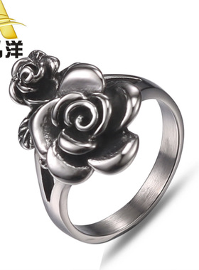 欧美时尚镂空雕花滴油戒指  复古玫瑰花女款戒指饰品批发HZ220