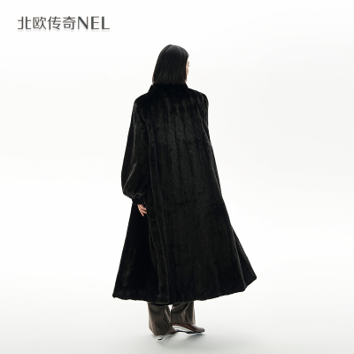 北欧传奇【扁舟载月】进口宝嘉美本黑立领全抽整貂水貂皮草外套女