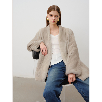 北欧传奇丨匠心本色 进口小母貂皮草女整貂V领年轻时尚水貂外套冬