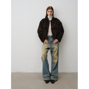 北欧传奇丨软宝石小湖羊老钱风短款皮毛一体小V领复古皮草外套冬