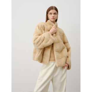 北欧传奇 小立领进口皇冠天鹅绒级水貂皮草外套横排整貂 暮韵貂