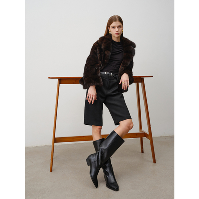 北欧传奇丨进口貂皮皮草大翻领中长款气质横排农夫色紫貂外套女冬