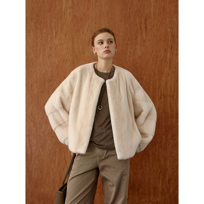 北欧传奇|进口整貂天鹅绒级貂皮皮草2025冬季新款圆领水貂外套女