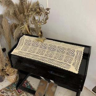 ins风纯棉桌布餐垫钩针蕾丝镂空简约田园纯色台布拍摄背景布道具