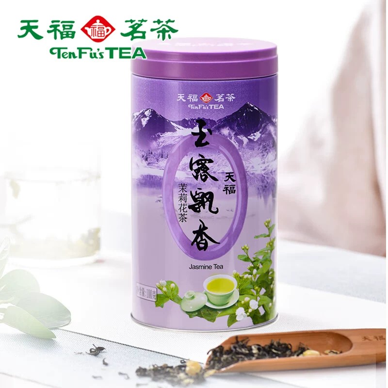 天福茗茶 玉露飘香 茉莉花茶 四川峨眉山茶叶 100克铁罐装
