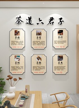 新品新中式茶室馆墙面装饰画茶道文化六君子背景墙V布置挂件茶叶