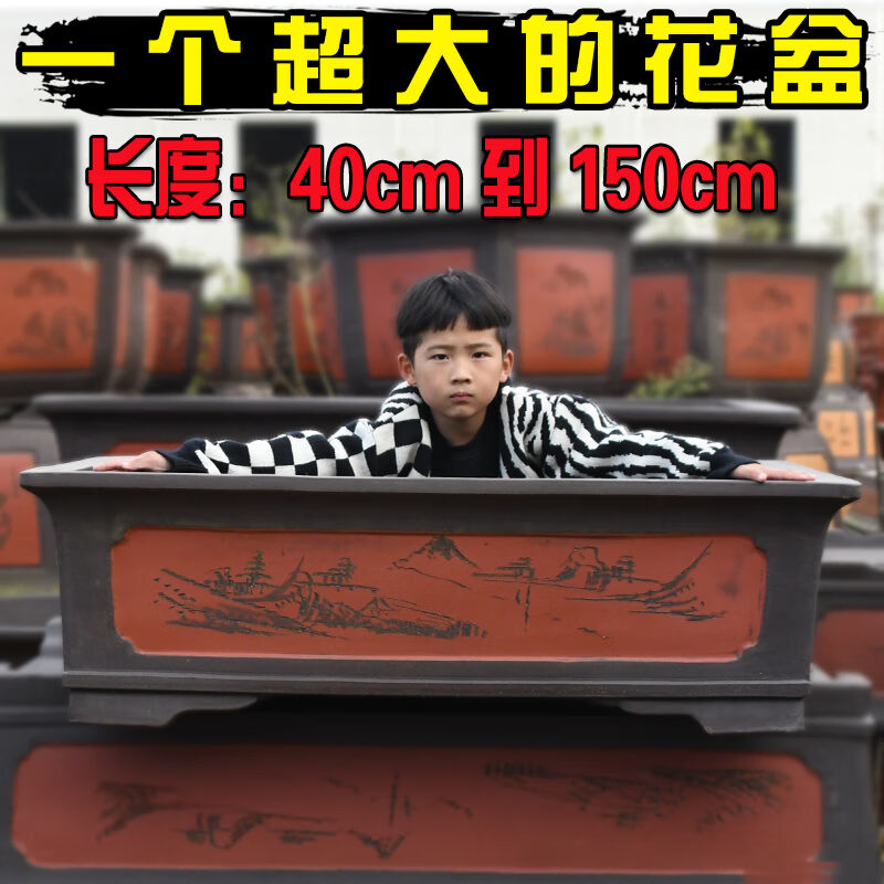 极速特大号紫砂长方形花盆户外庭院D绿植罗汉松盆景大花盆陶瓷01: