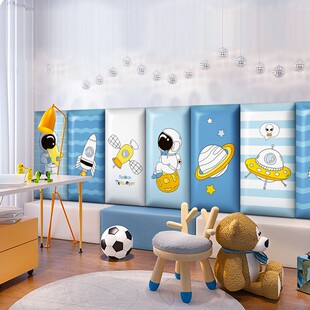 新品 饰品卧室床头软包墙贴卡通太空宇航员布置隔 儿童房间h墙面装
