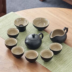 办公室礼品家用礼盒装 定复古黑陶陶瓷茶具套装 功夫茶具简约LOGO